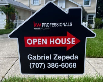 Custom House Shaped Yard Sign, Open House Yard Sign, Directional Sign Open House, Yard Corrugated Plastic Sign, Realtor Bandit Sign, Flute