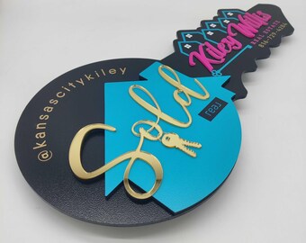 Sold Signage, Closing Photo Prop, Modern Key Sign for Realtors, Custom Accessory