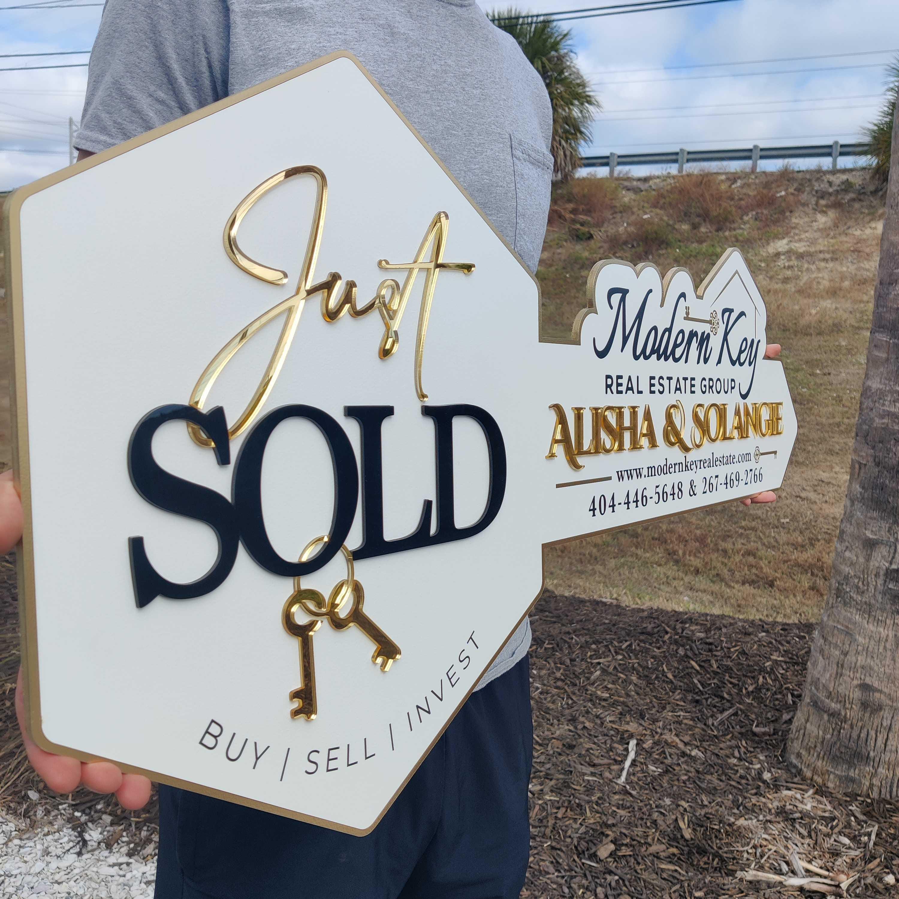 Sold Key Sign Vector Just Sold Key Sign, Gold Mirror Key With Logo, Custom Wooden Accessory ...