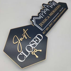Just Closed, 3D Key Just Closed Sign, Closing Photo Prop, Modern Key Sign for Realtors, Realtor Gift, Closing Sign, Sold Sign, Custom