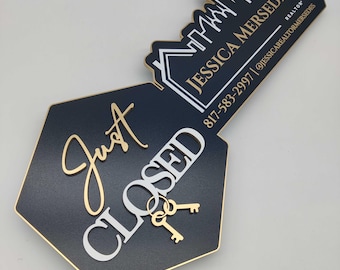 Just Closed, 3D Key Just Closed Sign, Closing Photo Prop, Modern Key Sign for Realtors, Realtor Gift, Closing Sign, Sold Sign, Custom