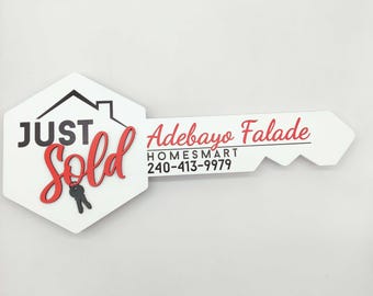 Just Sold, Closing day, Custom sign, 3D Sold Real Estate Agent Key, Closing Gift for Realtors, Real Estate Sold Key, Realtor Closed Sign