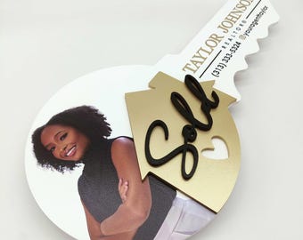 Photo Sold Key Sign, Realtor Key Sign, 3D Closing Photo Prop, Modern Key Sign for Realtors, Realtor Gift, Custom Sign, Gold House Sign