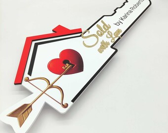 3D Custom Sign, Real Estate Agent Key, Closing Accessory for Realtors, Sold with Love Sign