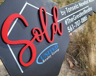 Realtor Key Sold Sign with LOGO, 3D Closing Photo Prop, Modern Key Sign for Realtors, Realtor Gift, Closing Sign, Sold Sign, Marketing