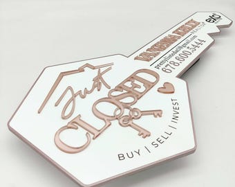 Just Closed, Rose Gold Mirror Key Sold Sign, Closing Photo Prop, Signage for Realtor