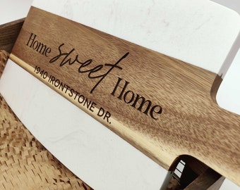 Tabla de cortar Home Sweet Home, tabla de cortar personalizada, regalo de bienvenida grabado, regalo de agente inmobiliario, regalo de bienes raíces, regalo de cliente