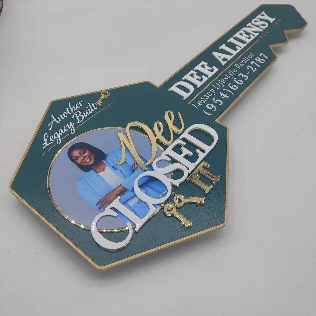 Custom Key Sign Custom Sign With Photo, Gold Mirror Key With Logo, Real Estate Wooden ...