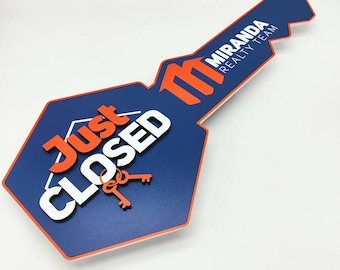 Cartello "Just Closed", cartello con chiave e logo, accessorio fotografico di chiusura, cartello con chiave esagonale, regalo per agente immobiliare, cartello di chiusura, cartello in legno, cartello personalizzato, immobiliare
