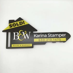 Realtor Sold Key, 3D Wood Key Sign, Sold Real Estate Agent Key with Logo, Closing Realtor Gift, Custom Real Estate Sold Key, Sold Sign