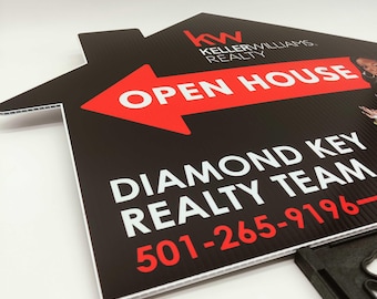 Custom House Shaped Yard Sign, Open House Yard Sign, Directional Sign Open House, Yard Corrugated Plastic Sign, Realtor Bandit Sign, Flute