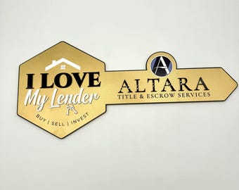 I Love My Lender Key Sign, Gold Key with Logo, Custom Wooden Accessory