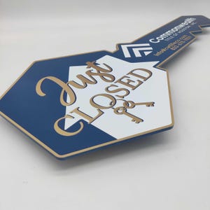 Letrero de &quot;Recién cerrado&quot;, Letrero de propiedad vendida, Letrero con llave para agente inmobiliario, Marketing inmobiliario, Logotipo personalizado, Letrero con llave, Regalo para agentes inmobiliarios, Llave plana personalizada