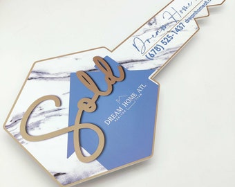 Sold, Personalized Realtor Marketing Key Sign, Realtor Social Media Photo Prop, Customized Sold Sign, Realtor Gift, Realtor Key Sign