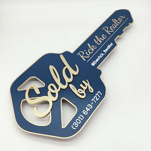 Sold by sign, 3D Closing Photo Prop, Modern Key Sign for Realtors, Realtor Gift, Closing Sign, Sold Sign, Custom Navy Blue Sign