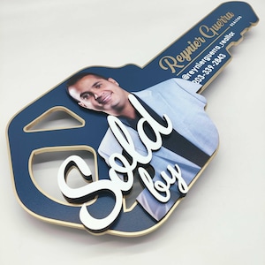 Sold By Photo sign, Modern Key Sign for Realtors, Realtor Gift, Closing Sign, Sold Sign, Custom, Realtor Photo 3D Sign, Blue Sign with Photo