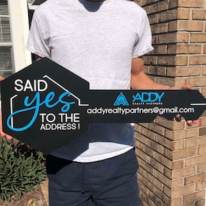 Realtor Key Sold Sign with LOGO, Said Yes to the Address, 3D Key Sign for Realtors, Realtor Gift, Closing Sign, Realtor marketing Active