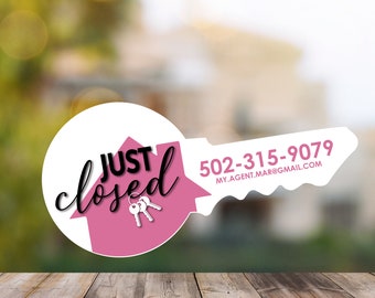 Just Closed, Personalized Realtor Marketing Key Sign, Realtor Social Media Photo Prop, Customized Sold Sign, Realtor Gift, Realtor Key Sign