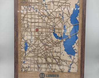 Laser Cut Map with Logo, 3D Wood Map of the City, Wall Art, Custom Corporate Gift