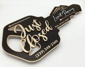 Just Closed, Closing Photo Prop, Modern Key Sign for Realtors, Realtor Gift, Closing Sign, Sold Sign, Custom, Personalized Gift Closed Key