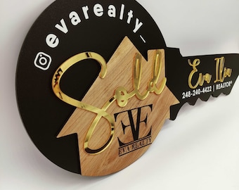 Realtor Sign Gold Sold, 3D Closing Custom, Sold Real Estate Agent Key, Closing Gift for Realtor, Real Estate Sold Key, Gold Mirror Sold Sign