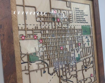 CUSTOM Laser Cut Map of Any City in the World, City Map Engraved, 3D Wood Map of the City, Personalized Wood Wall Art, Wooden Style Map