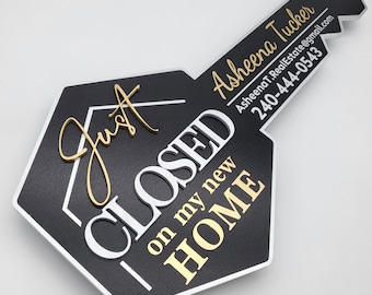 Just Closed on my New Home, Key Sold Sign, 3D Closing Photo Prop, Key Sign for Realtors, Realtor Gift, Closing Sign, Sold Sign, Custom