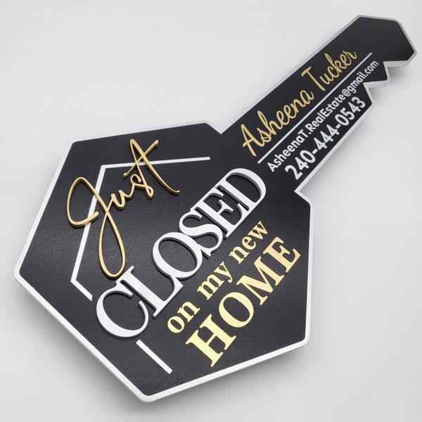 Just Closed on my New Home, Key Sold Sign, 3D Closing Photo Prop, Key Sign for Realtors, Realtor Gift, Closing Sign, Sold Sign, Custom