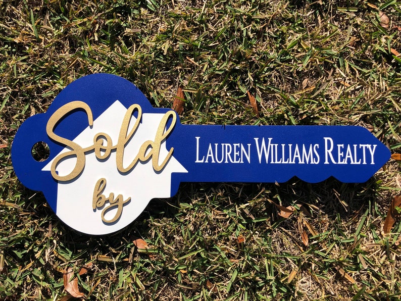 Blue Sold Key Sign for Realtors Realtor Gift Blue Sold Key Etsy