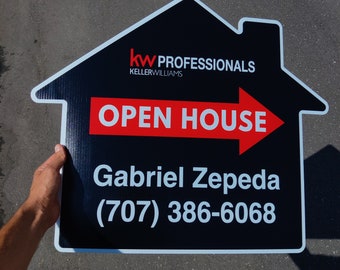 Custom House Shaped Yard Sign, Open House Yard Sign, Directional Sign Open House, Yard Corrugated Plastic Sign, Realtor Bandit Sign, Flute