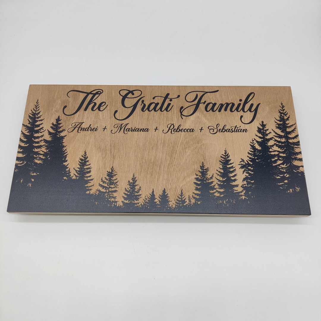 Family Wood Sign, Forest Print Sign, Custom Family Sign Gift, Custom ...