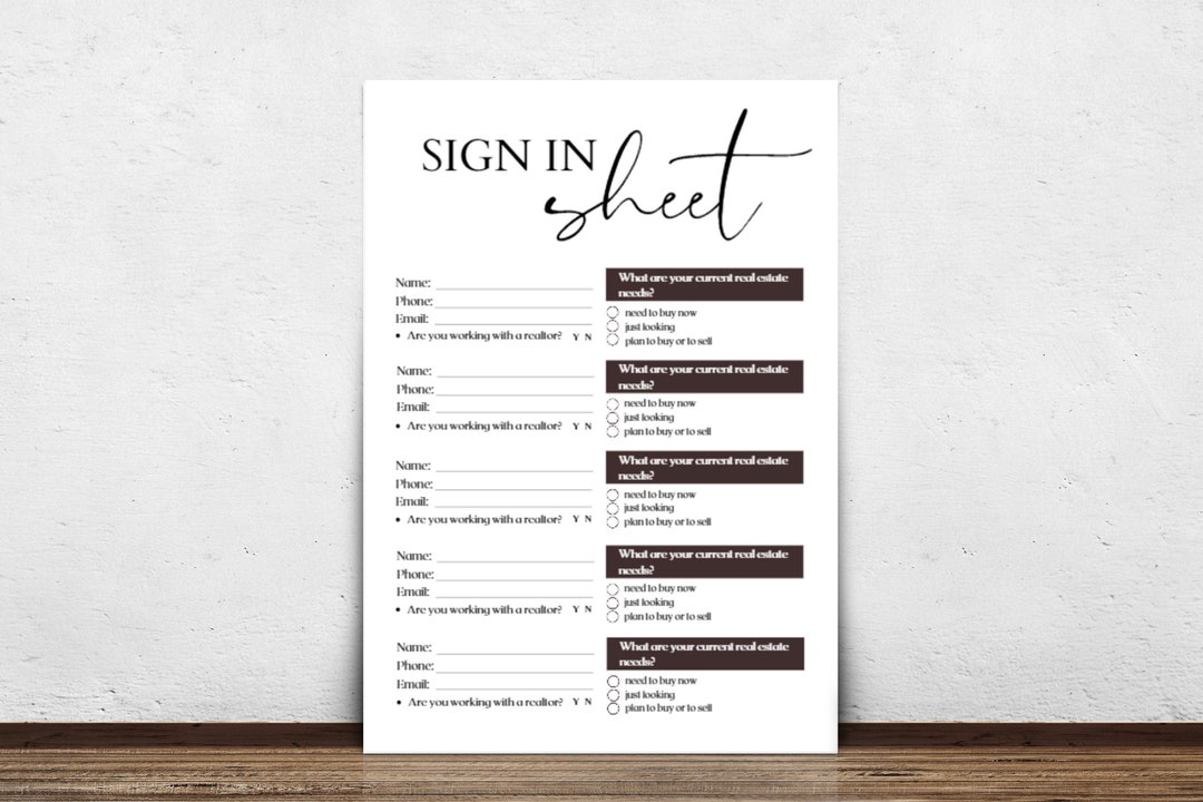 Real Estate Open House Sign in Sheet, Open House Sheet, Open House ...