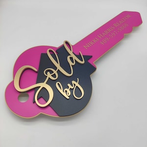 Realtor Sold Key, Pink Wood Key Sign, 3D Sold Real Estate Key, Closing Realtor Gift, Custom Real Estate Sold Key, Sold Sign