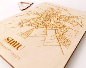 Aangepaste houten stadsplattegrond, gepersonaliseerd verjaardagscadeau, kunst aan de muur