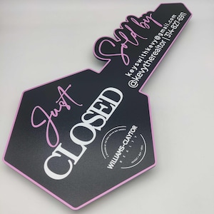 Sold Real Estate Sold Sign, Just Closed Realtor Key Sign, Real Estate Marketing, Custom Realtor Key Sign, Gift for Realtors, Black Sold Key
