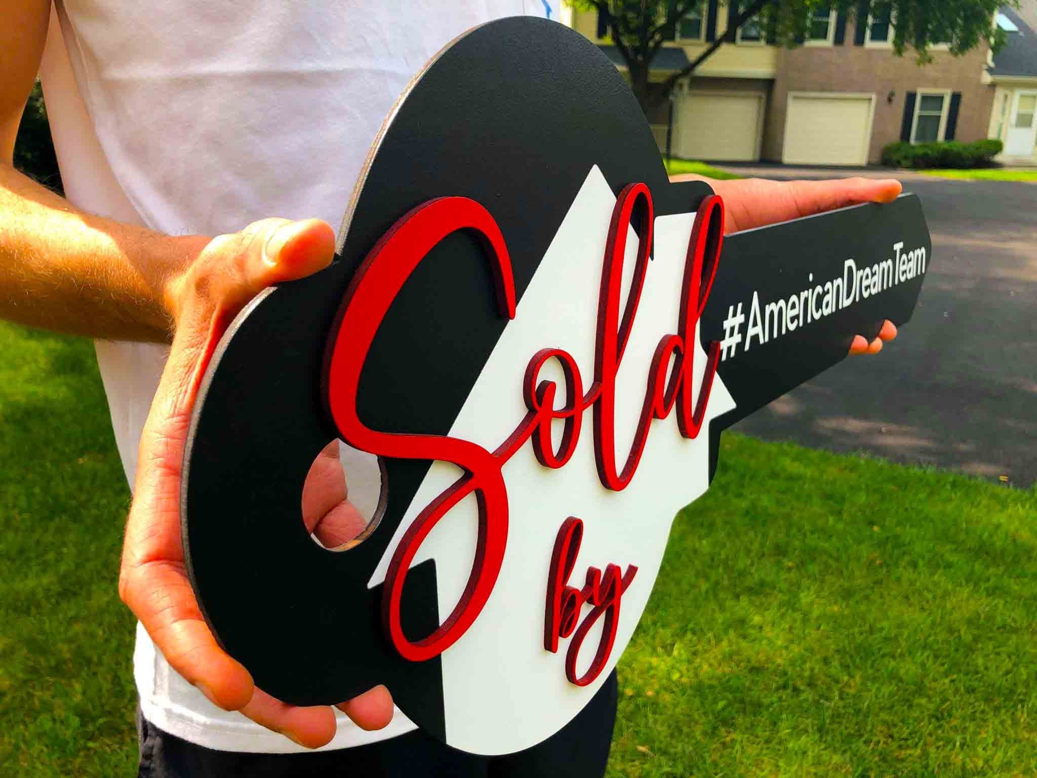 Oversized Realtor Sold Key, Wood Key Sign, Sold Real Estate Agent Key…