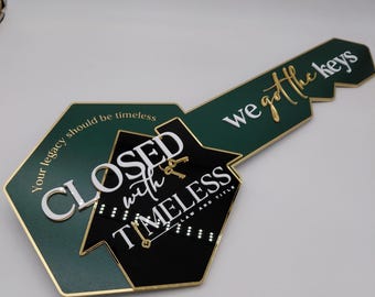 Closed with, Key Sold Sign, Closing Photo Prop, Modern Key Sign for Realtors, Realtor Gift, Closing Sign, Sold Sign, Custom Giant Key