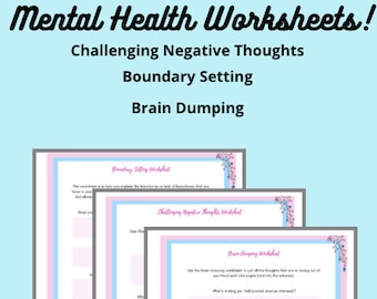 Mental Health Worksheet Bundle, Brain Dump, Boundary Setting (PDF)