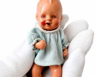 Antique German BV Composition Doll, 1920s–1940s Jointed Miniature Doll