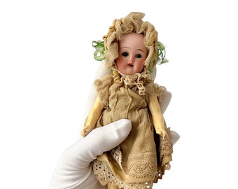Antique Mignonette 1910s Doll by Kammer - Reinhardt Simon & Halbig. Miniature Bisque Head Glass Eyes Composition Body Doll.