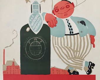 Póster vintage de cerveza alemana: litografía Bürgerliches Brauhaus, años 70