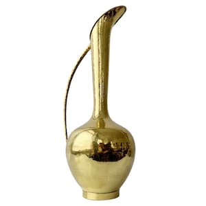 Vintage 1970s West German Hand-Hammered Extra-Tall Brass Vase Jug.