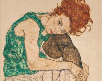 Egon Schiele "Sittande kvinna" Museumsaffisch, offsetlitografi