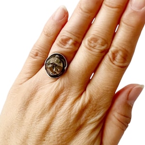 Vintage Sterling Silber Ring: Pyrit Stein, Boho Schmuck, Größe 56