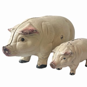 Antique Cast Iron Piggy Banks | French Butcher Shop Décor | Hand-Painted | Circa 1900-1920