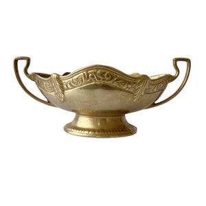 Art Deco Brass Footed Bowl – Gondola Shape with Jugendstil Handles & Floral Relief