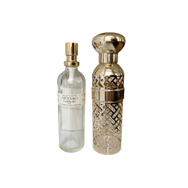 Guerlain Refillable Brass Case and Perfume "Mitsouko" Empty Bottle.