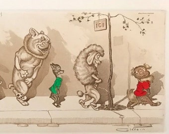 Boris O’Klein. Original Signed Etching. Dirty Dogs of Paris.