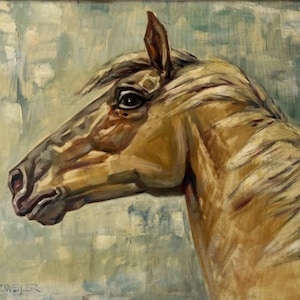 Original Vintage Oil Painting - Horse Head Portrait - Signed by Willy P. Ahrweiler (1905-1987) - Framed