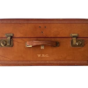 Antique Belber Leather Travel Suitcase – Early 20th Century  Luggage. Monogrammed Suitcase.